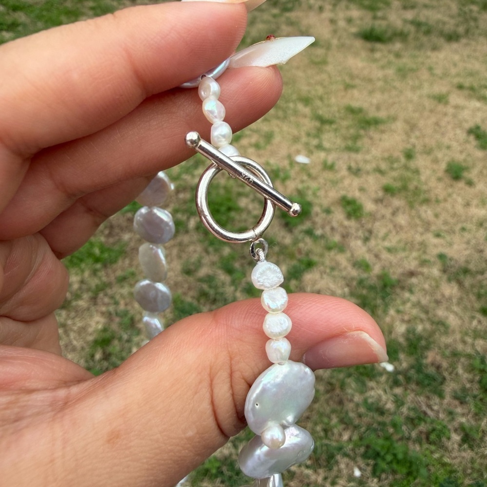 925 Sterling Silver Freshwater Coin Pearl Necklace - Picture 3 of 5
